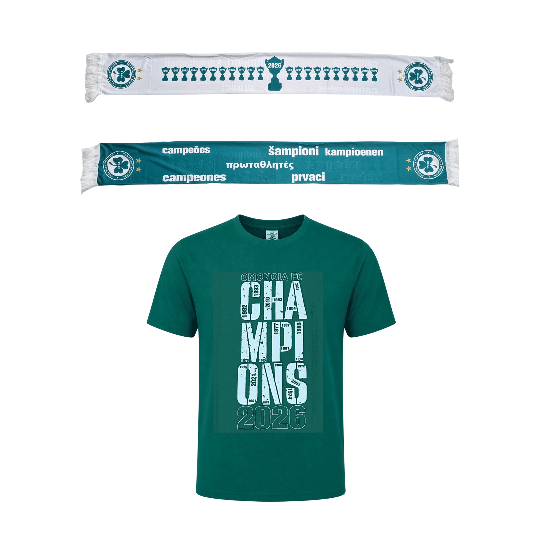 🏆🟢 ΠΡΟΣΦΟΡΑ – Μεταξωτό Κασκόλ + T-Shirt Πρωταθλητών grn